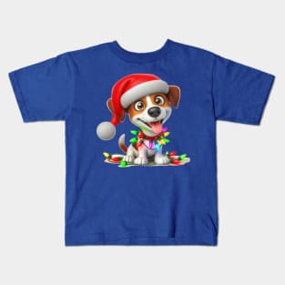 Jack Russell wearing a Santa hat Kids T-Shirt